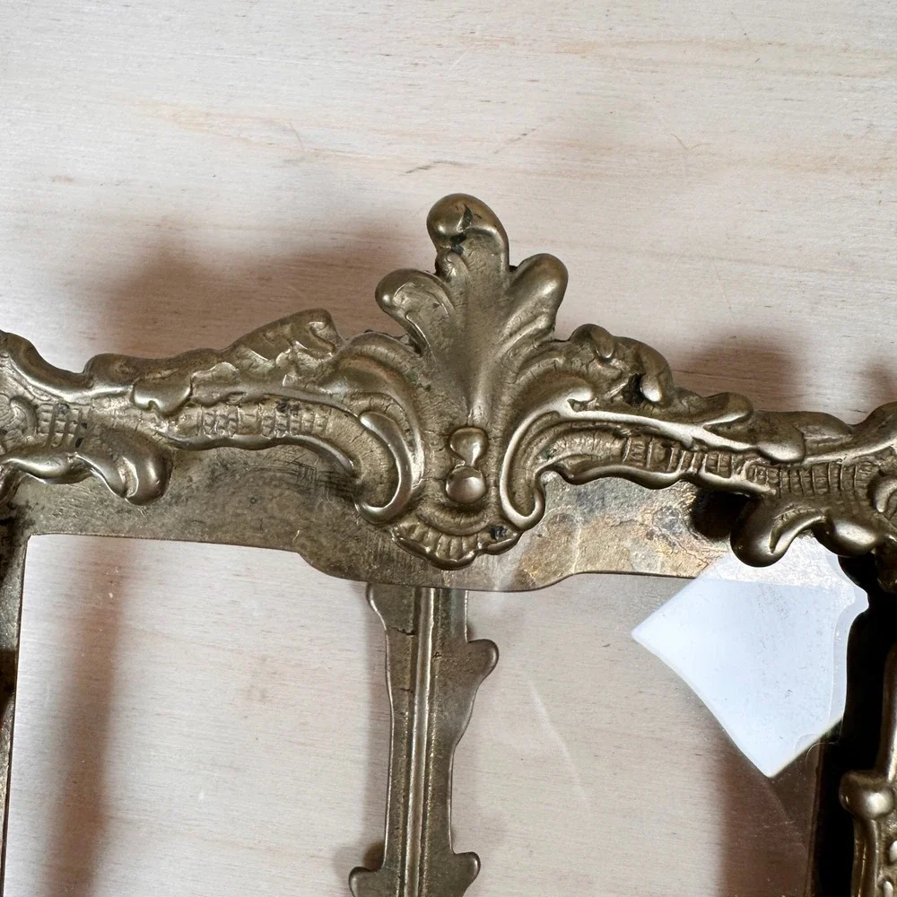 Vintage Brass Rococo Easel Picture Frames Pair Ornate 4x6 & Oval Set
